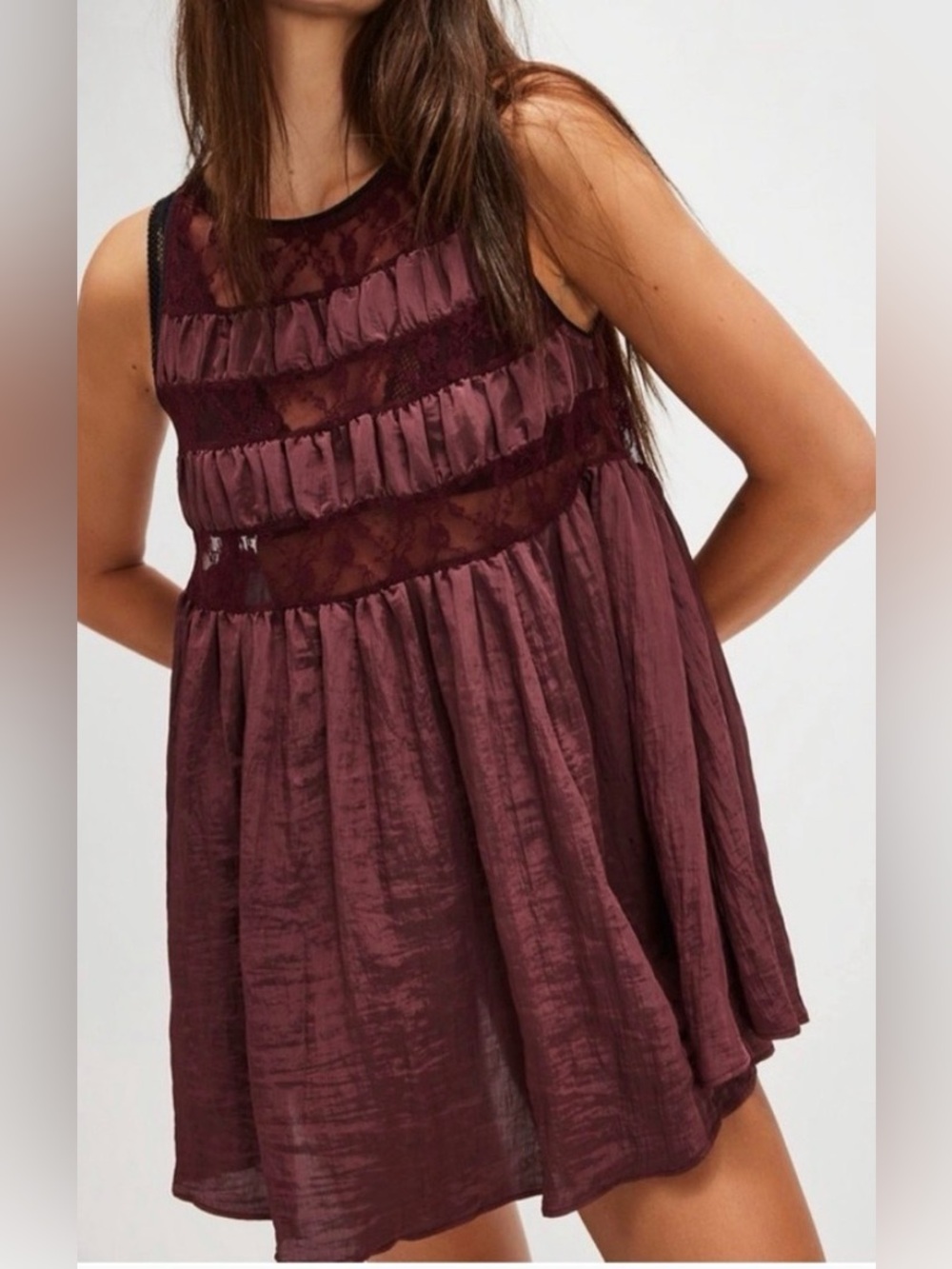 Free People intimately Current Obsession Mini Slip Burgundy XS sheer lace open